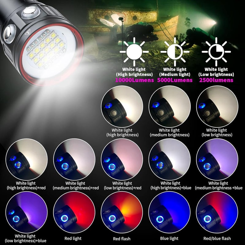 LetonPower L15 10000 Lumens Underwater Video Light - 100m (330ft) Waterproof Dive Video Light with USB-C Charging, Professional Floodlight for Scuba Diving, Snorkeling & Underwater Photography - Image 2